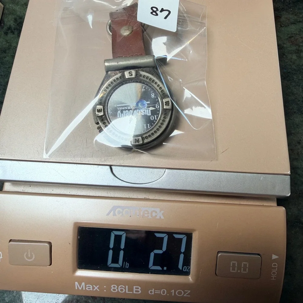 Discovery Channel Clip On Compass Bezel Watch Brown Leather Strap Japan Movement